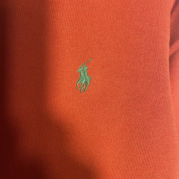 Y2K Polo Ralph Lauren Sweater Men Large Orange V Neck Pima Cotton Pullover Pony - Picture 2 of 9